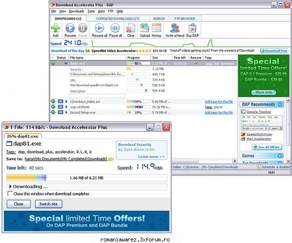 download plus plus (dap) increases download speeds by up to 300 percent. 
it searches for mirror